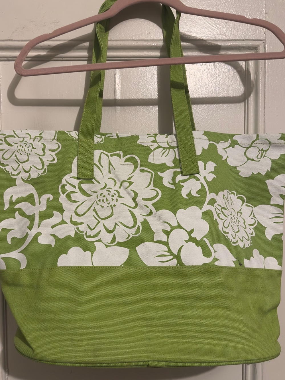 Barnes & Noble Green Floral Canvas Tote Bag - Lightweight Everyday Carry.